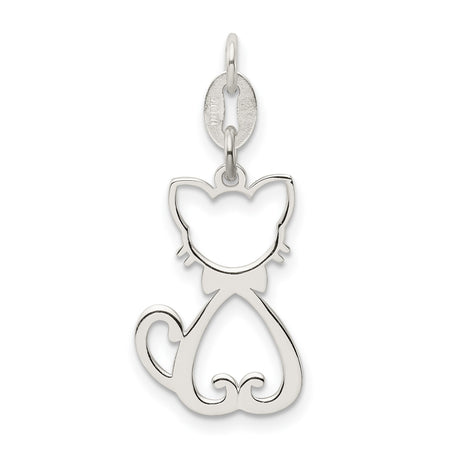 Polished Cat Charm Pendant in Real 925 Sterling Silver