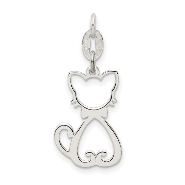 Polished Cat Charm Pendant in Real 925 Sterling Silver