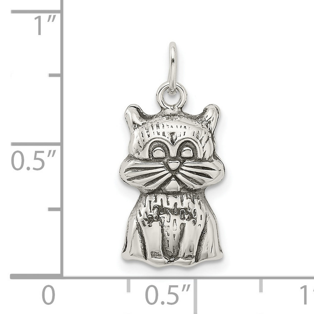 Antiqued Cat Charm Pendant in Real 925 Sterling Silver