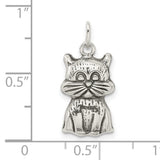 Antiqued Cat Charm Pendant in Real 925 Sterling Silver