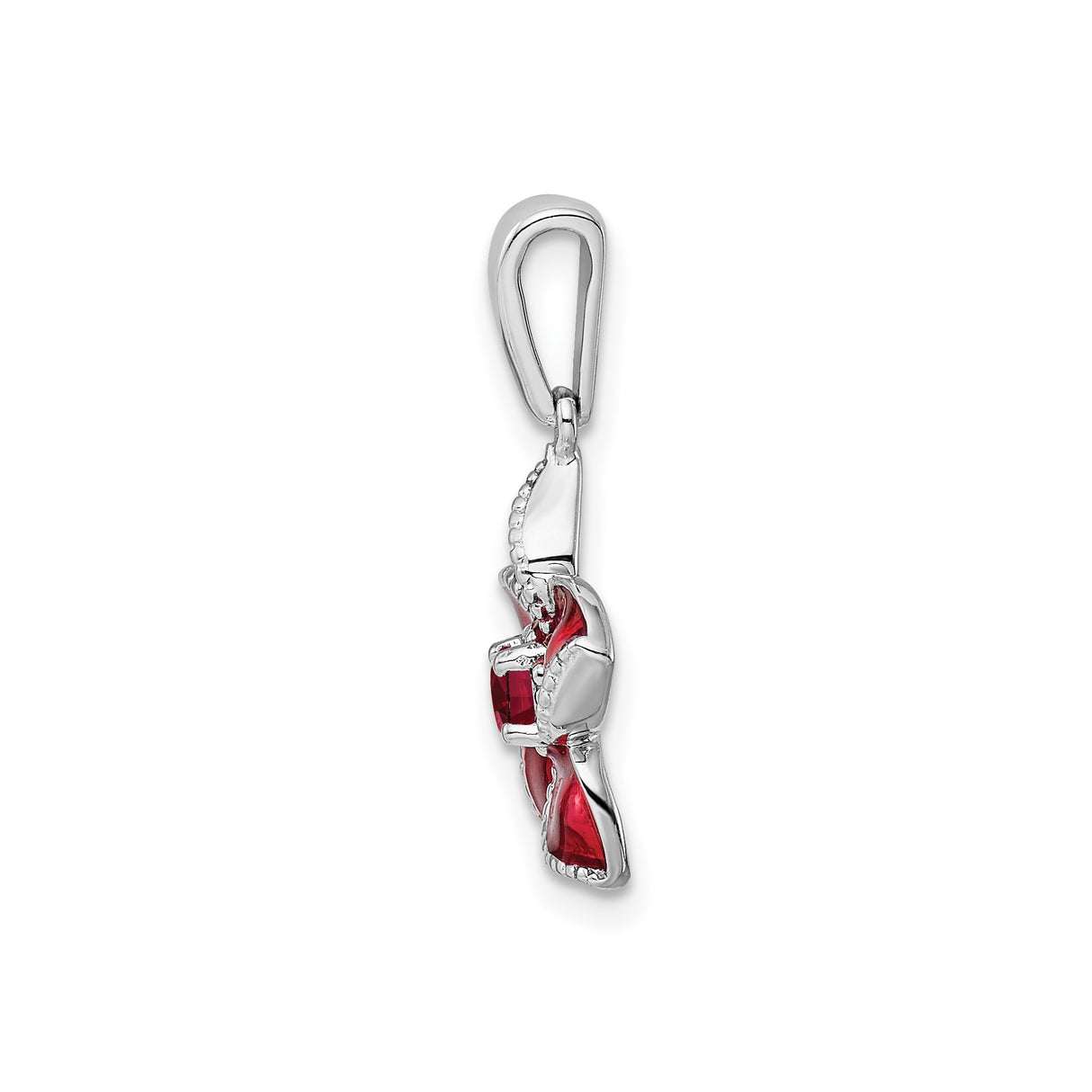 Sterling Silver Flower Pendant with Lab Created Ruby and Red Enamel Petals