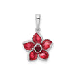 Sterling Silver Flower Pendant with Lab Created Ruby and Red Enamel Petals