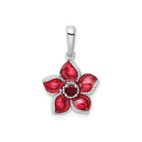 Sterling Silver Flower Pendant with Lab Created Ruby and Red Enamel Petals