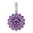 Sterling Silver Flower Pendant with Amethyst and Purple Enamel Daisy Design for Women