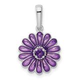 Sterling Silver Flower Pendant with Amethyst and Purple Enamel Daisy Design for Women
