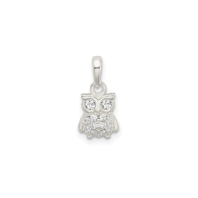 Sterling Silver Owl Pendant with Cubic Zirconia, Bird Charm Design, Nature-Inspired Jewelry