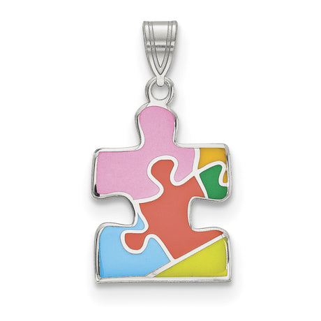 Sterling Silver Autism Puzzle Pendant with Colorful Enamel Segments