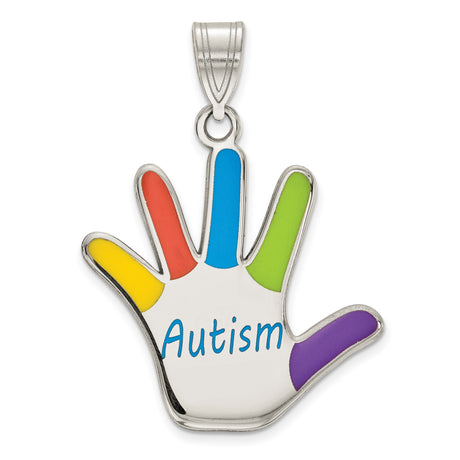 Sterling Silver Autism Awareness Pendant with Colorful Enamel Hand Design, Inclusion Theme