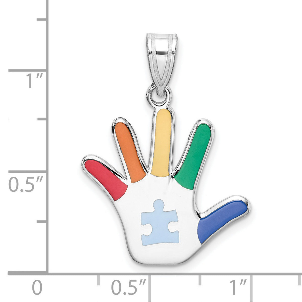 Multi Color Autism Hand Print With Puzzle Piece Charm Pendant in Real 925 Sterling Silver