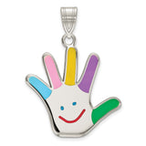 Sterling Silver Hand Shaped Pendant with Colorful Enamel Fingers and Smiling Face