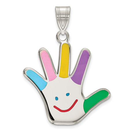 Sterling Silver Hand Shaped Pendant with Colorful Enamel Fingers and Smiling Face