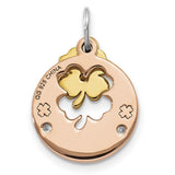 Sterling Silver Clover Pendant with Gold Tone Four Leaf Charm, Cubic Zirconia Accents