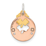 Sterling Silver Clover Pendant with Gold Tone Four Leaf Charm, Cubic Zirconia Accents