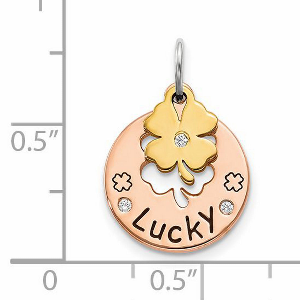Sterling Silver Clover Pendant with Gold Tone Four Leaf Charm, Cubic Zirconia Accents