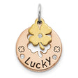 Sterling Silver Clover Pendant with Gold Tone Four Leaf Charm, Cubic Zirconia Accents