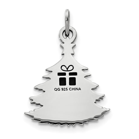 Sterling Silver Christmas Tree Pendant with Green Enamel and Red Ornament Accents