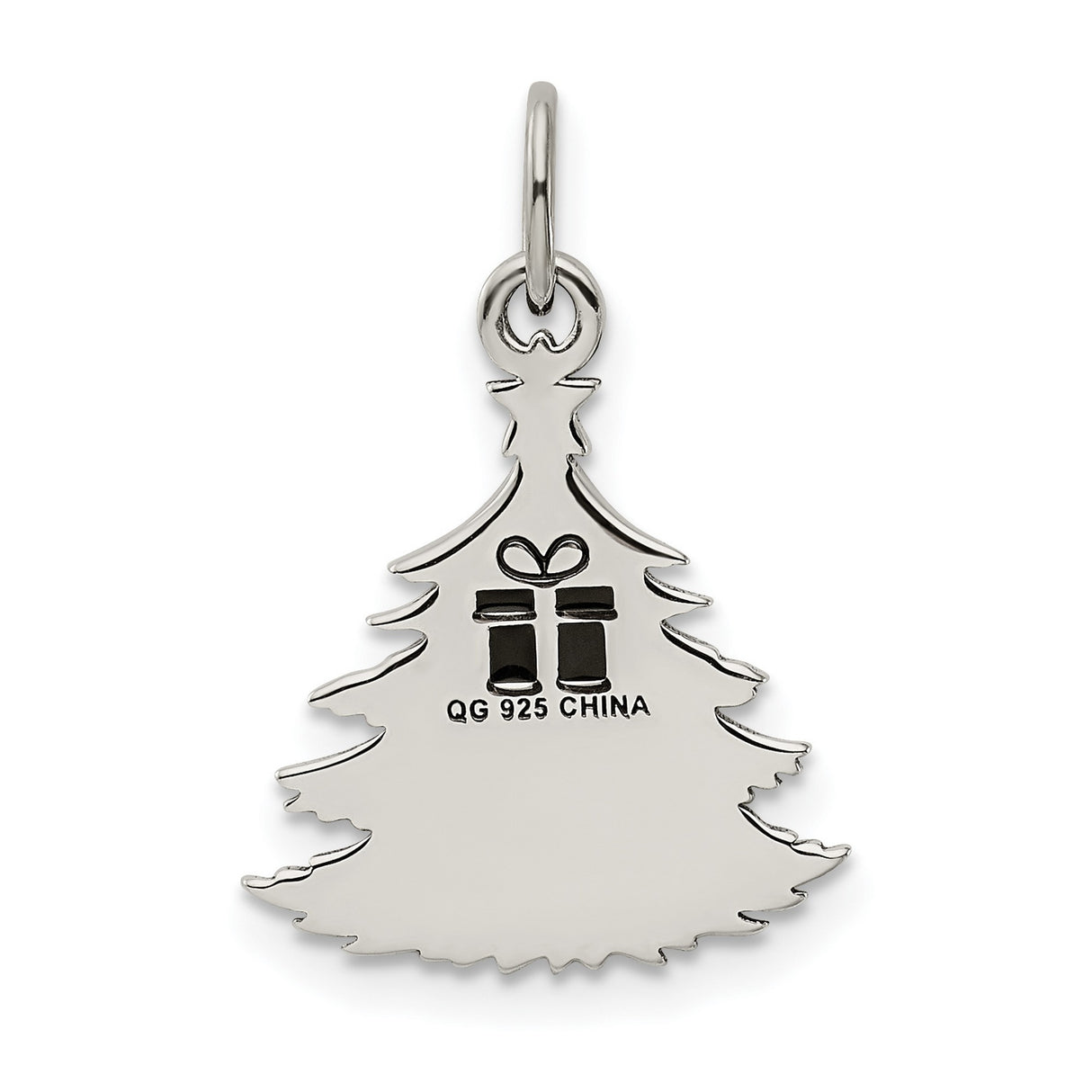 Sterling Silver Christmas Tree Pendant with Green Enamel and Red Ornament Accents
