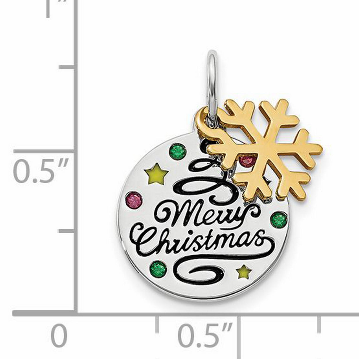 Sterling Silver Christmas Pendant with Cubic Zirconia, Gold Plated Snowflake, Merry Christmas Engraving
