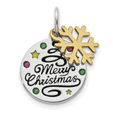 Sterling Silver Christmas Pendant with Cubic Zirconia, Gold Plated Snowflake, Merry Christmas Engraving