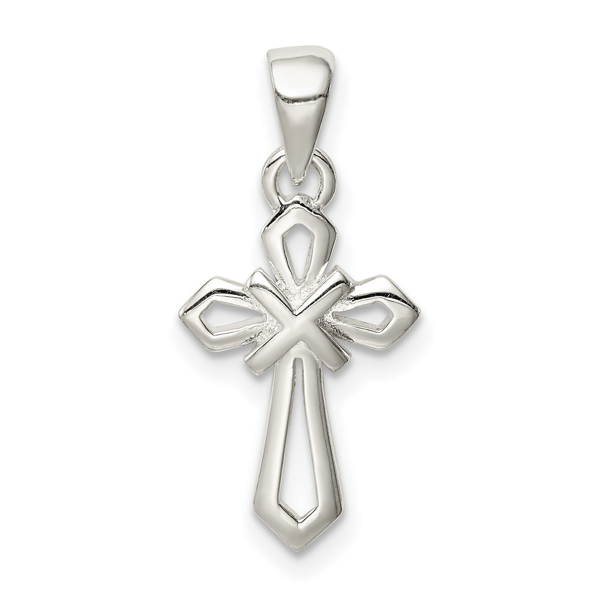Sterling Silver Cross Pendant with Beveled Geometric Design and Mirror Finish