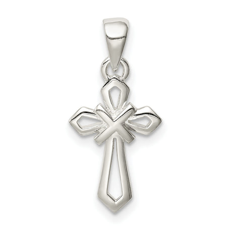 Sterling Silver Cross Pendant with Beveled Geometric Design and Mirror Finish