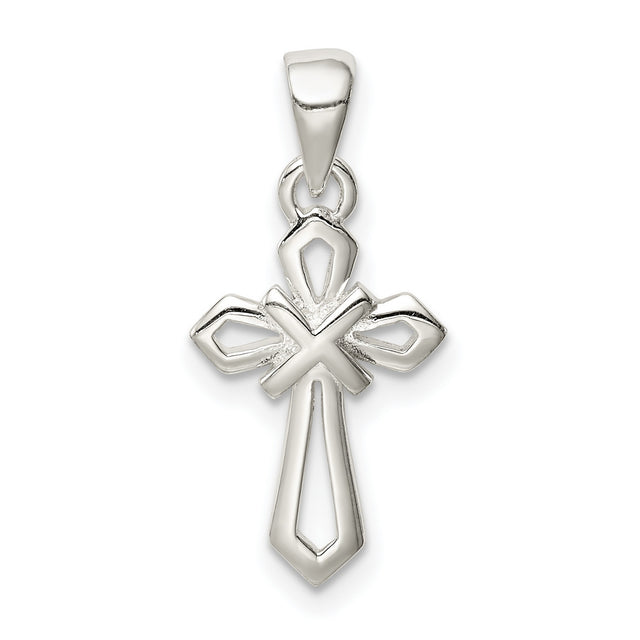 Sterling Silver Cross Pendant with Beveled Geometric Design and Mirror Finish