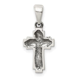 Sterling Silver Cross Pendant with Oxidized Finish, Layered Dual Charm Design, Spiritual Style