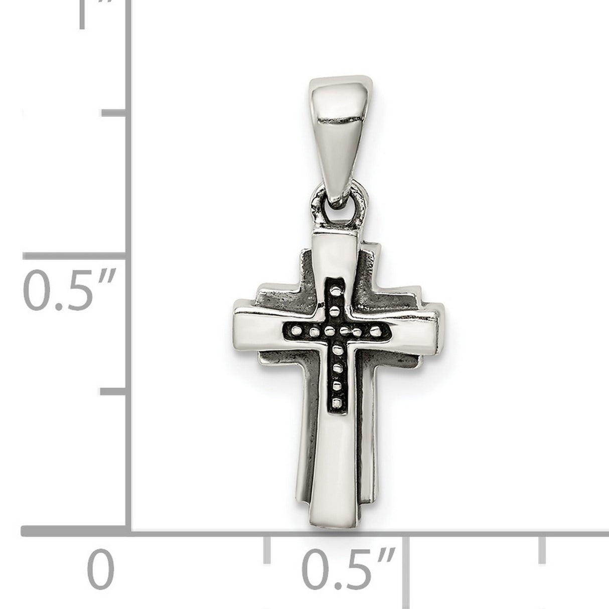 Sterling Silver Cross Pendant with Oxidized Finish, Layered Dual Charm Design, Spiritual Style