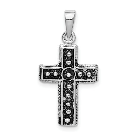 Sterling Silver Cross Pendant with Oxidized Finish, Gothic Vintage Religious Design for Men and Women