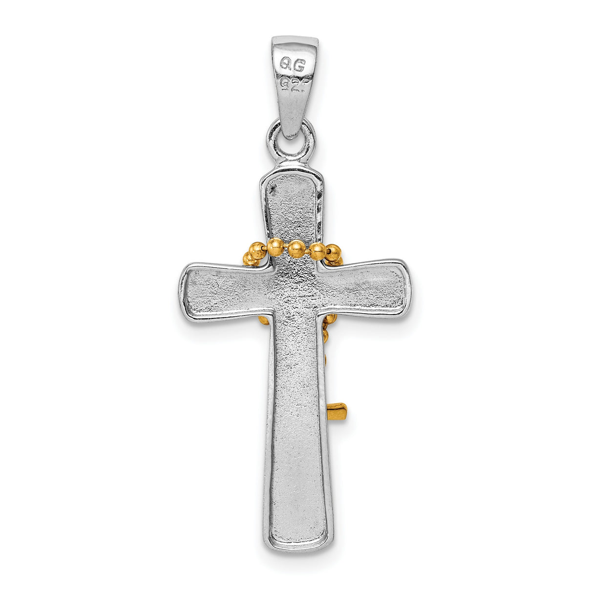 Sterling Silver Double Cross Pendant with Polished Finish, Gold Tone Accent, Religious Style
