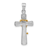 Sterling Silver Double Cross Pendant with Polished Finish, Gold Tone Accent, Religious Style