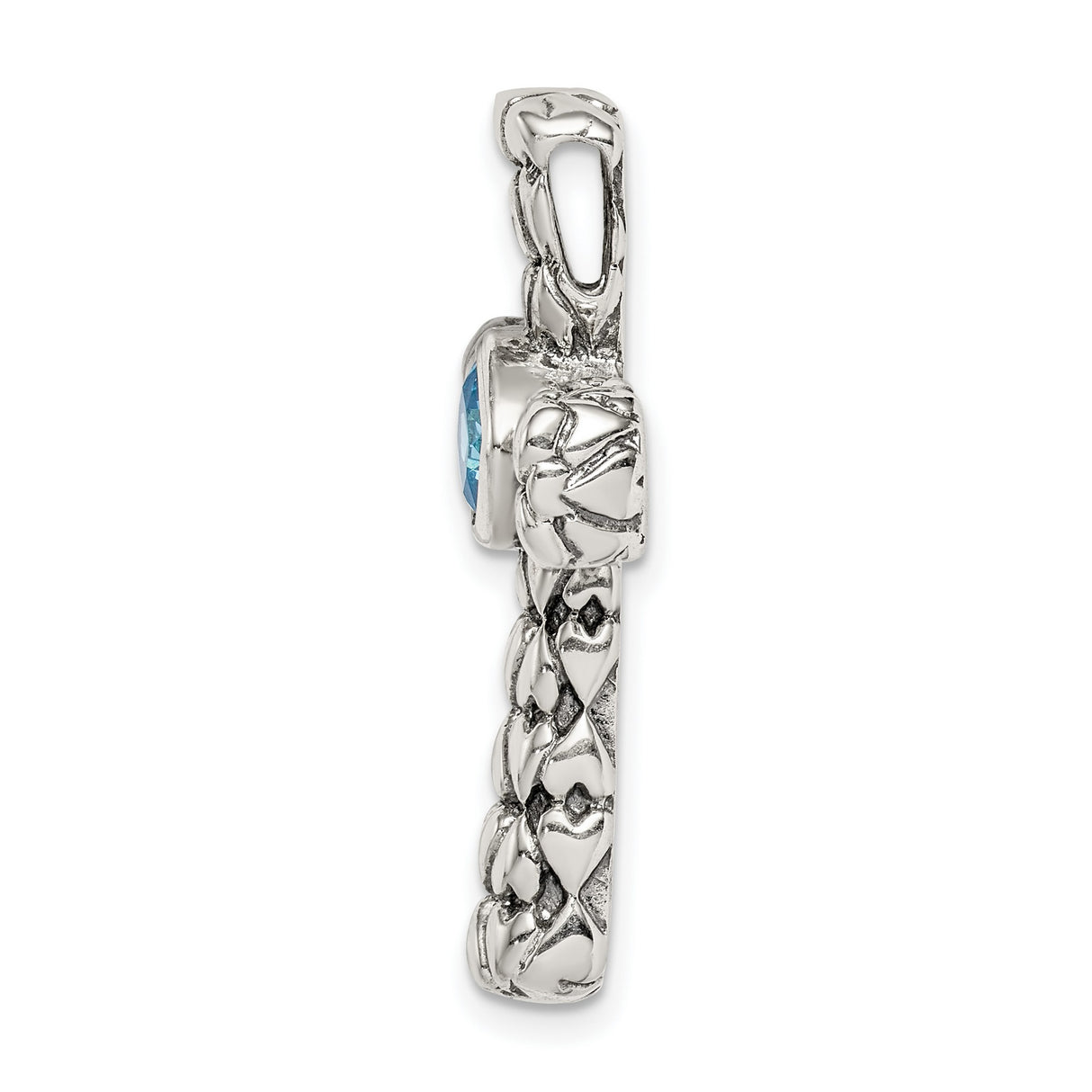 Sterling Silver Cross Pendant with Cushion Cut Cubic Zirconia, Textured Bezel Design