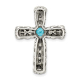 Sterling Silver Cross Pendant with Cushion Cut Cubic Zirconia, Textured Bezel Design