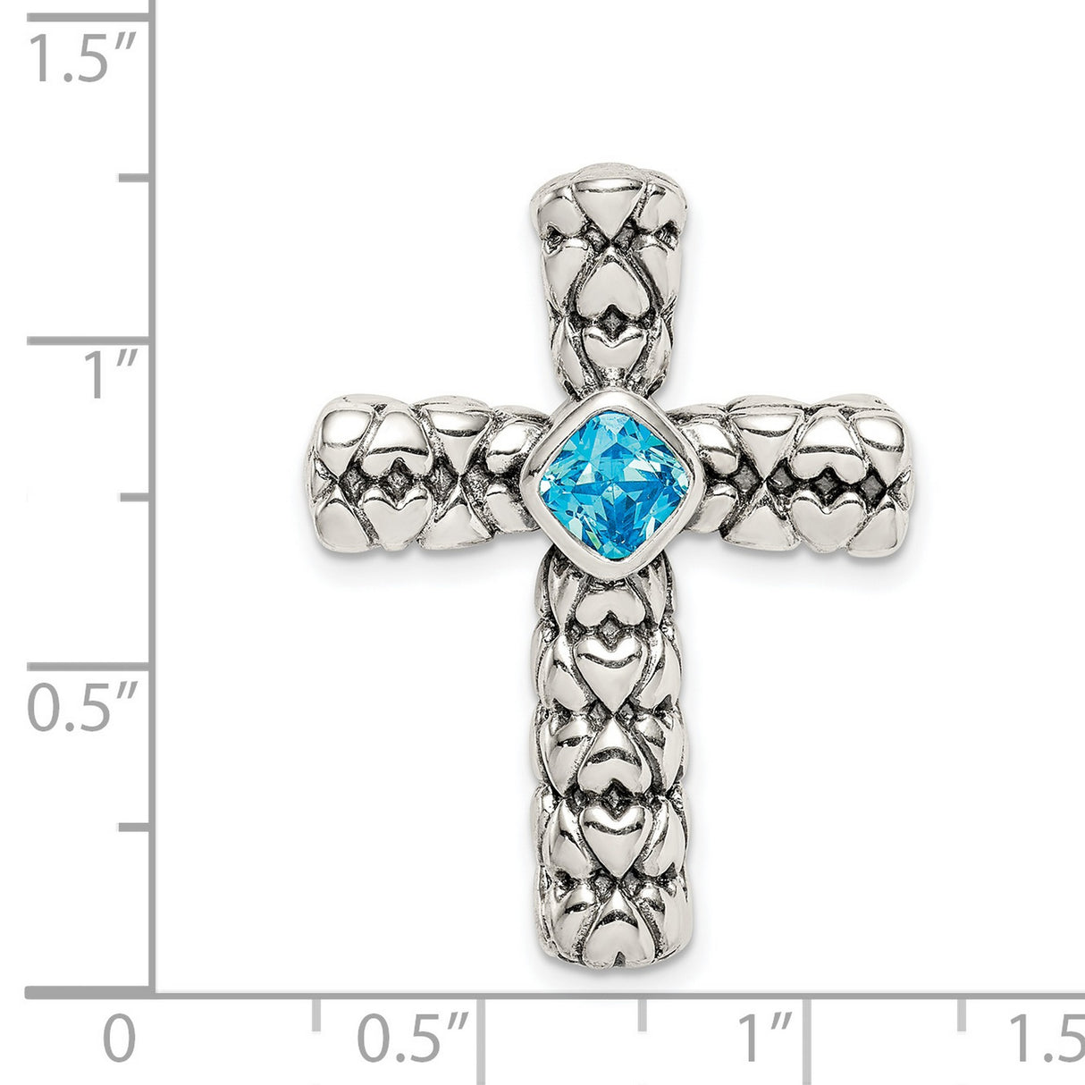 Sterling Silver Cross Pendant with Cushion Cut Cubic Zirconia, Textured Bezel Design