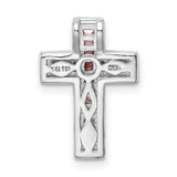 Sterling Silver Cross Pendant with Cubic Zirconia Baguette and Pink Halo, Unisex Religious Jewelry