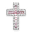 Sterling Silver Cross Pendant with Cubic Zirconia Baguette and Pink Halo, Unisex Religious Jewelry
