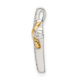 Sterling Silver Cross Pendant with Cubic Zirconia and Two-Tone Gold Accent Spiritual Design