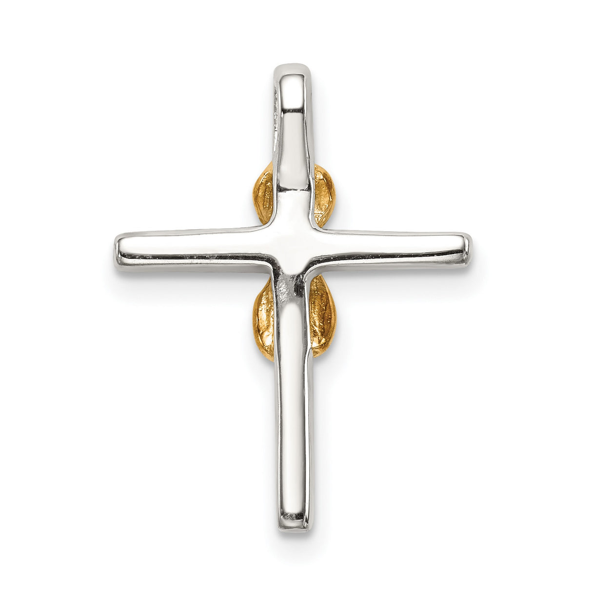 Sterling Silver Cross Pendant with Cubic Zirconia and Two-Tone Gold Accent Spiritual Design