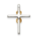 Sterling Silver Cross Pendant with Cubic Zirconia and Two-Tone Gold Accent Spiritual Design