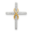 Sterling Silver Cross Pendant with Cubic Zirconia and Two-Tone Gold Accent Spiritual Design