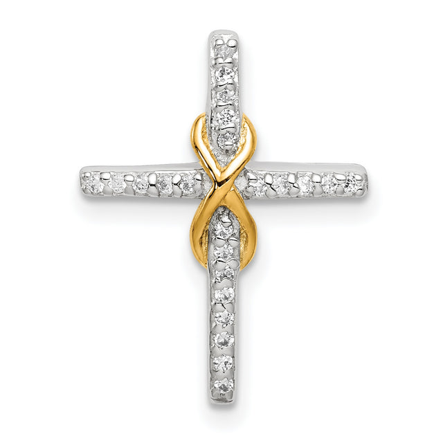 Sterling Silver Cross Pendant with Cubic Zirconia and Two-Tone Gold Accent Spiritual Design