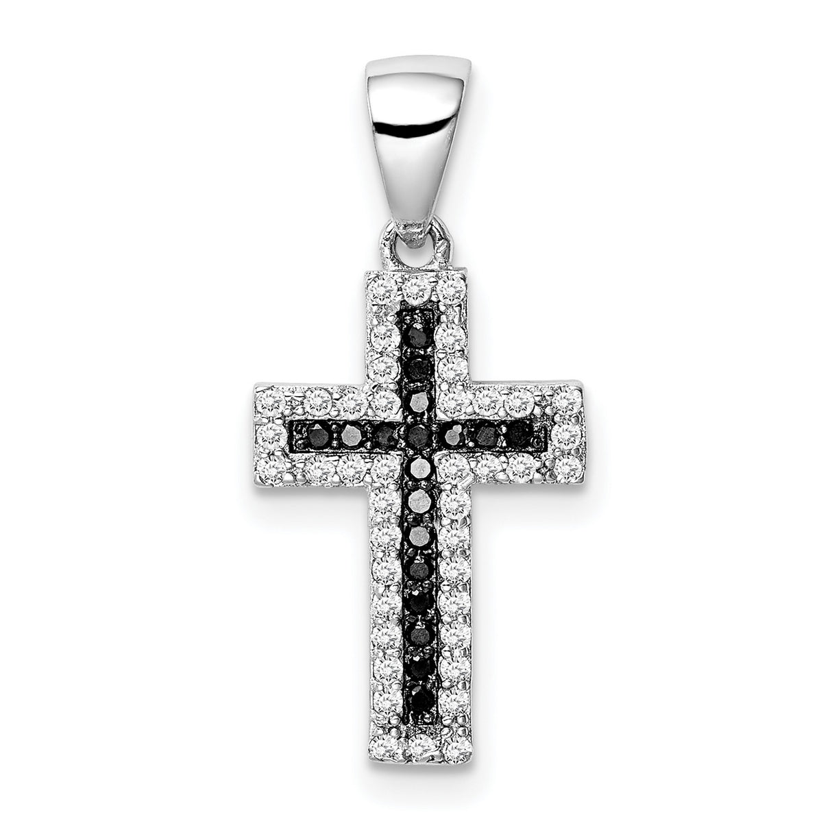 Sterling Silver Cross Pendant with Black and White Cubic Zirconia, Modern Spiritual Jewelry