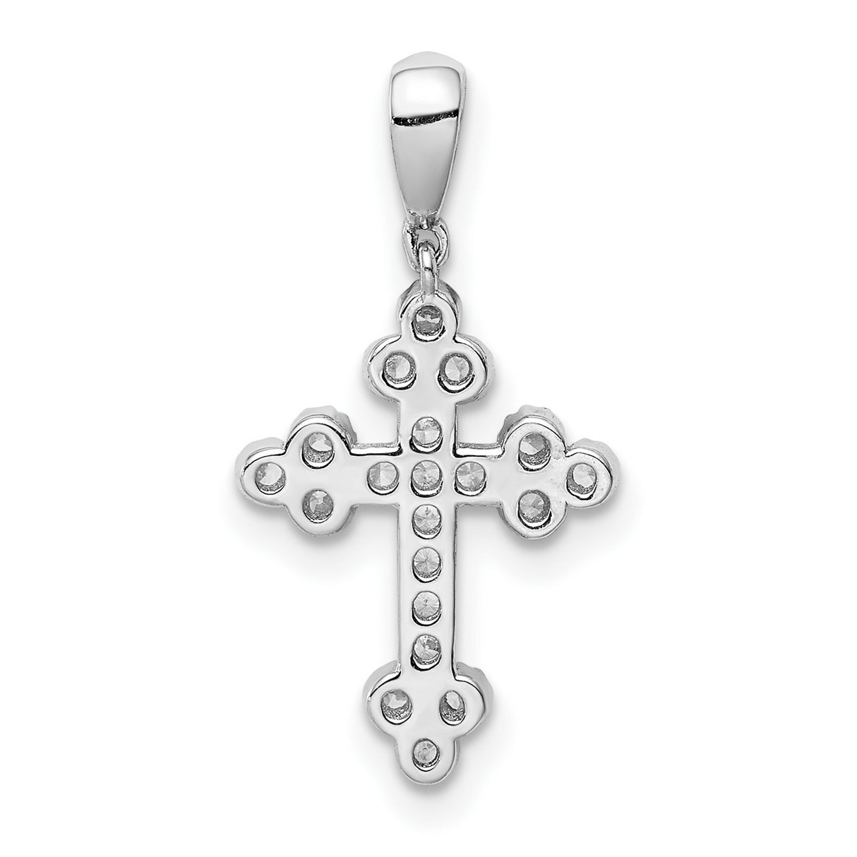 Sterling Silver Cross Pendant with Cubic Zirconia Accents, Budded Trefoil Design