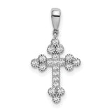 Sterling Silver Cross Pendant with Cubic Zirconia Accents, Budded Trefoil Design