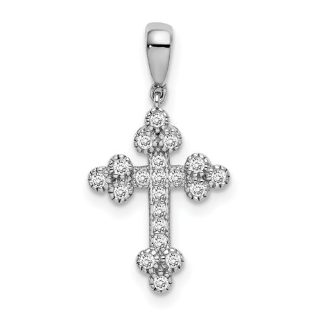 Sterling Silver Cross Pendant with Cubic Zirconia Accents, Budded Trefoil Design