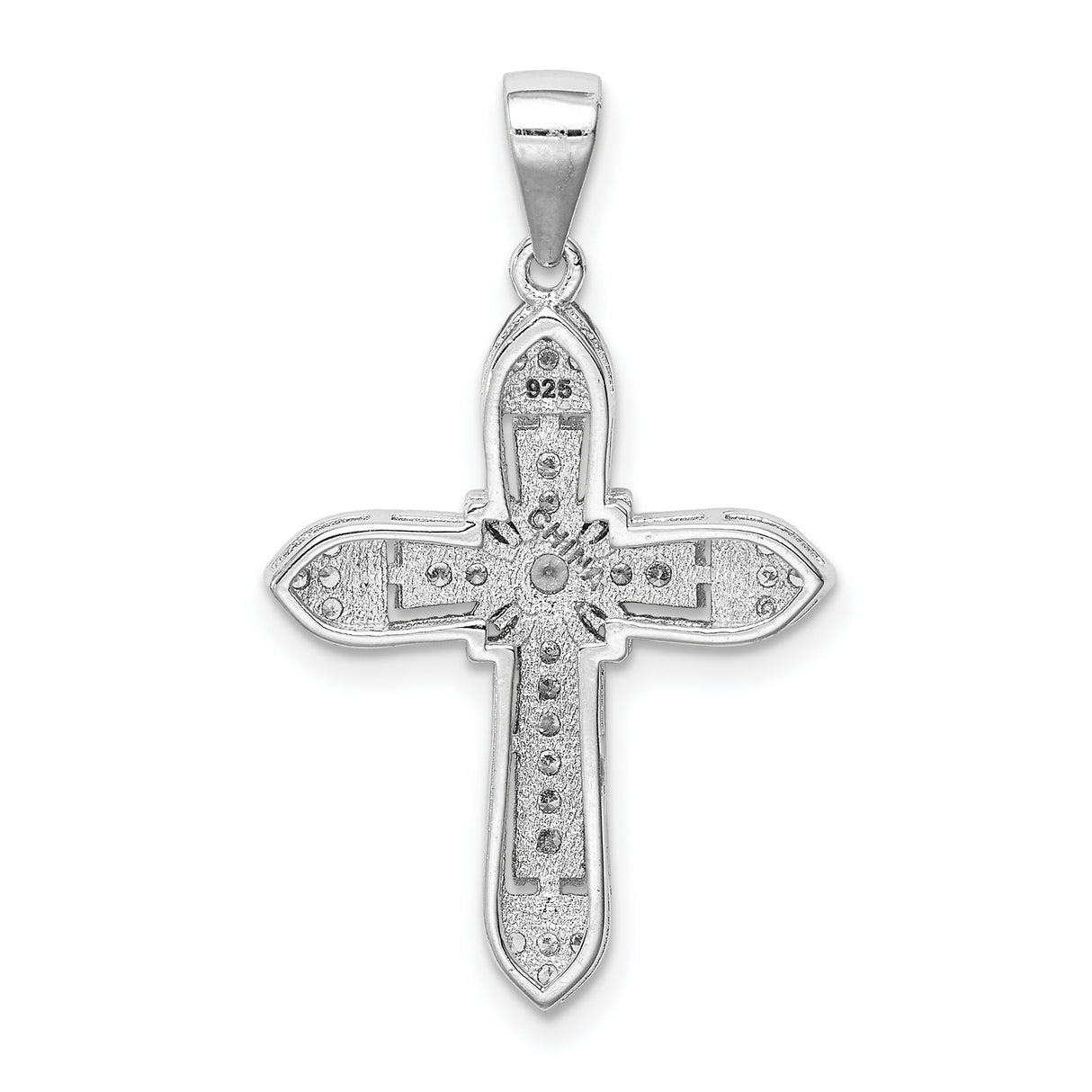 Sterling Silver Cross Pendant with Cubic Zirconia, Baguette Detail, Spiritual Design