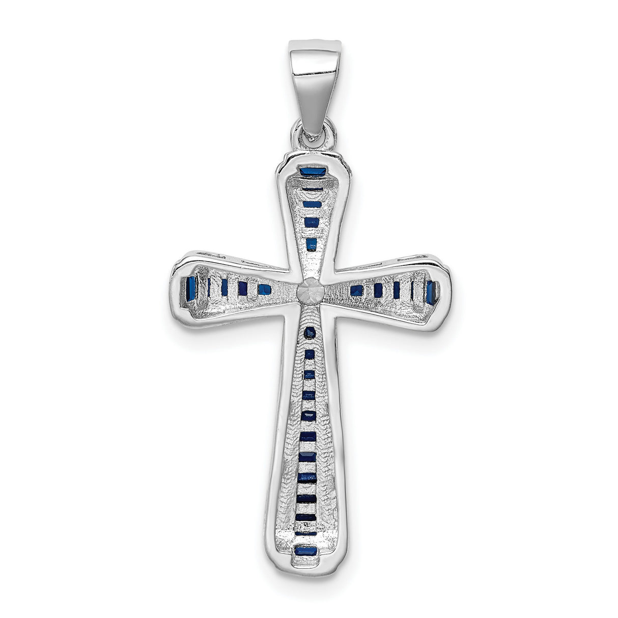 Sterling Silver Cross Pendant with Blue Spinel and Cubic Zirconia Center, Unisex Religious Style