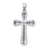 Sterling Silver Cross Pendant with Blue Spinel and Cubic Zirconia Center, Unisex Religious Style