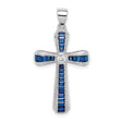 Sterling Silver Cross Pendant with Blue Spinel and Cubic Zirconia Center, Unisex Religious Style