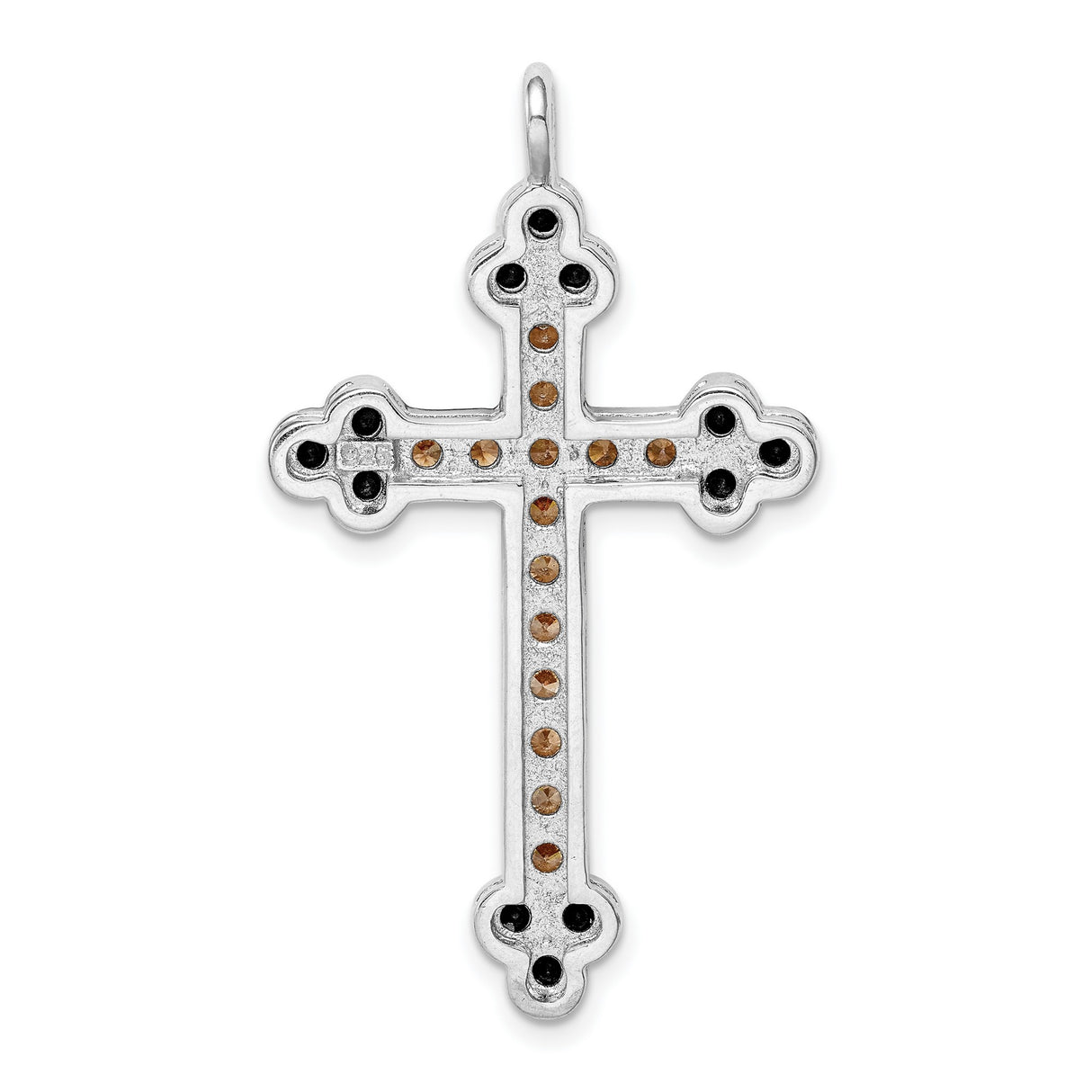 Sterling Silver Cross Pendant with Black Crystals and Textured Detail
